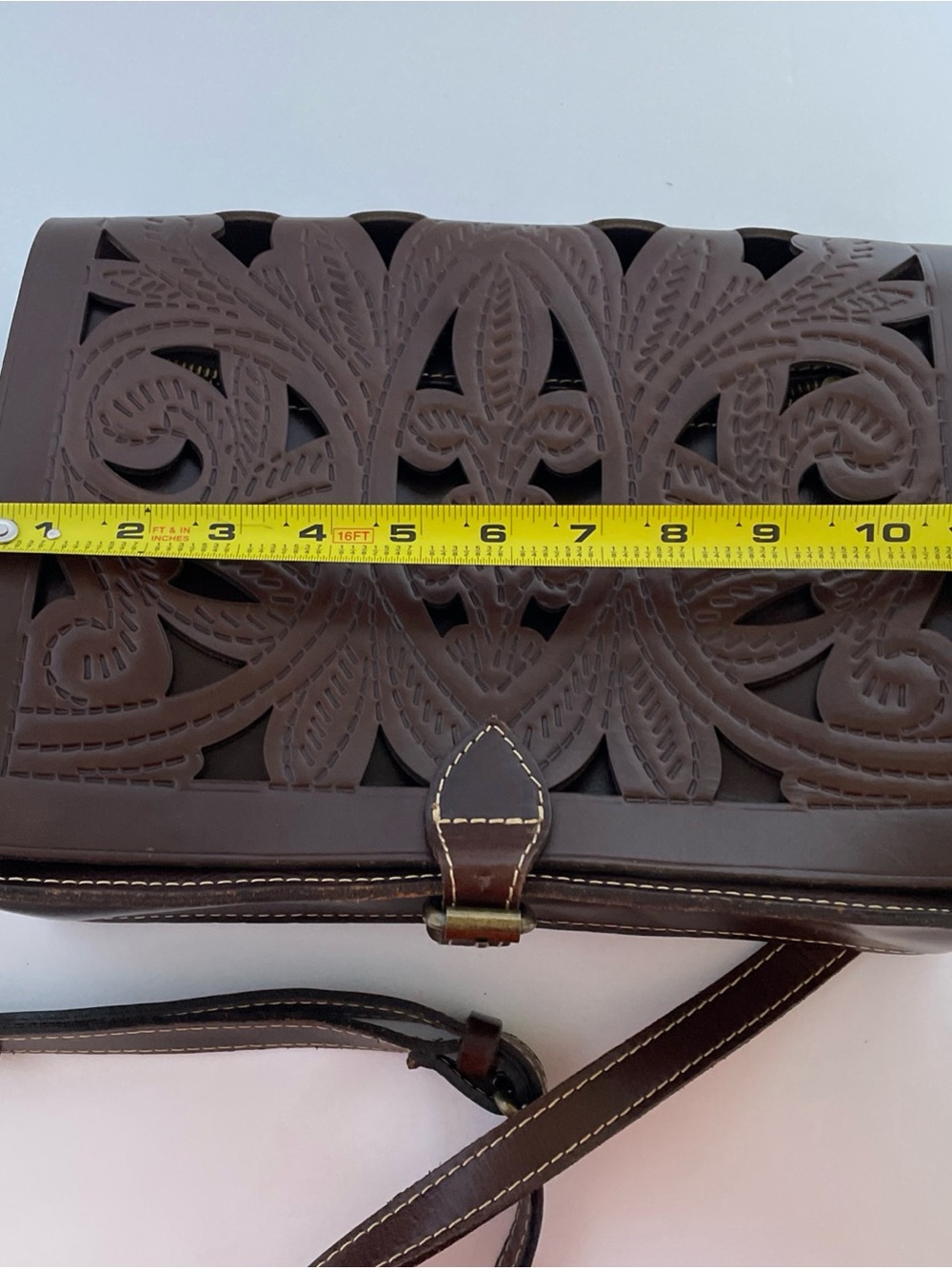 Patricia Nash Dark Brown Laser-Cut Floral Leather Crossbody
